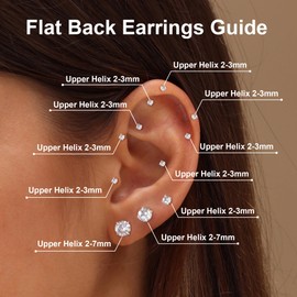 Flat Back Stud Earrings for Women Cartilage Earrings Surgical Steel Earrings CZ Earrings Studs 6 Pairs 18G