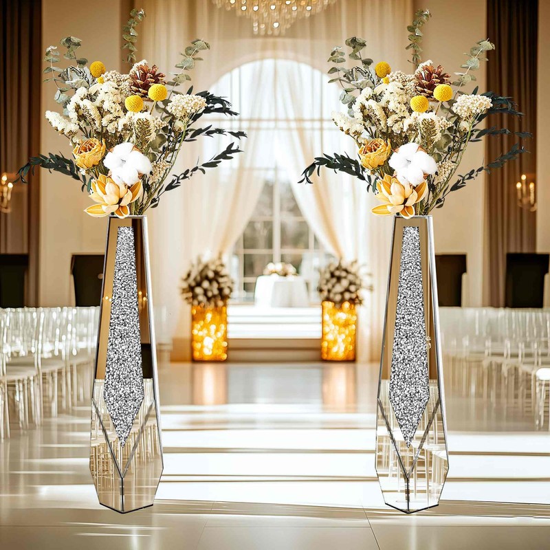 Artloge Mirror Floor Vase Crushed Diamond Silver Bling Centerpiece 33.6