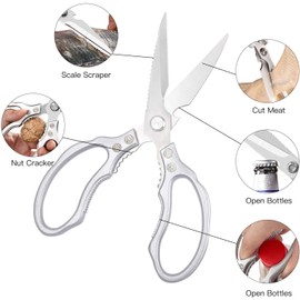 Multi Purpose Stainless Steel Kitchen Scissors Heavy Duty Kitchen Shears for Cutting Chicken, Meat, Fish, Vegetable, BBQ, Fruits, Seafood, Open Jars and Nut Cracker and Super Sharp(With Gadgets)
