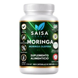 Moringa Orgánica 100% Pura | 100 Cáps | SAISA HERBAL | Suplemento Alimenticio | Energía | Bienestar | Apoyo al Sistema Inmune | Control de glucosa | F