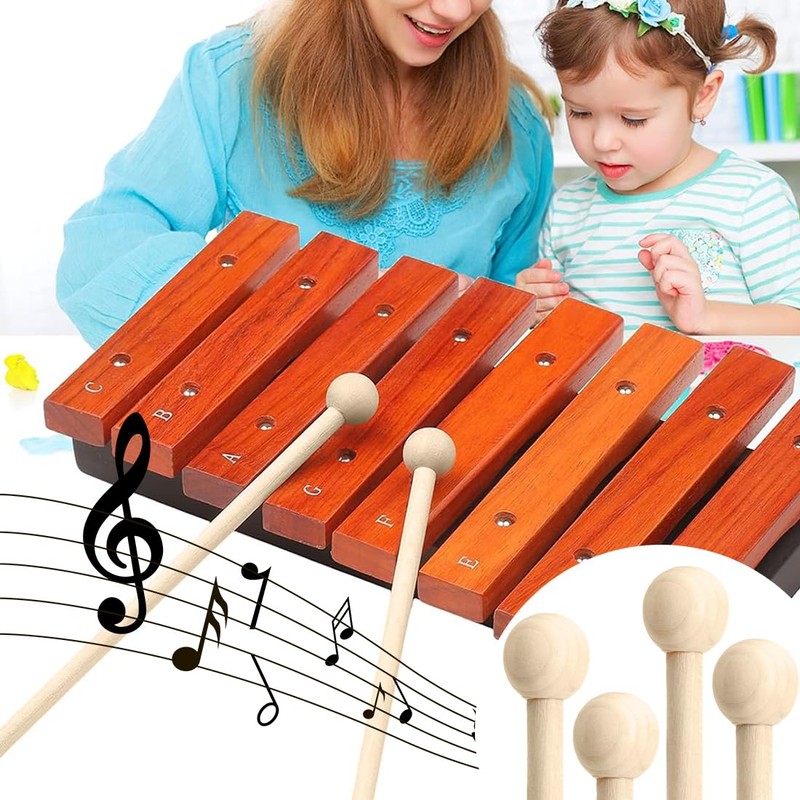 Set of 4 Wooden Mallet Drumsticks Marimba & Chime Sticks