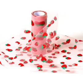 6inx10 Yard (30 Feet) Strawberry Tulle Rolls, Pretty Strawberry Tulle Ribbon Decorative Strawberry Tulle Fabric for DIY Craft Baby Shower Birthday Party Decoration (Dark Pink)
