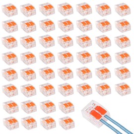 Wago 221-412 Cable Connectors with Operating Lever, Cable Connectors 2 Pin, Terminals Set, Cable Clamps, Wago 221-412, Cable Clamps 2 Pin for Home, Hotel, Warehouse, Street Lighting, Pack of 50