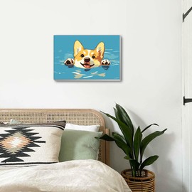 Ginfonr Framed Paint by Numbers Kit for Adults, Dog Acrylic Paint by Numbers on Canvas, Animal Oil Painting for Beginner with Brushes, Adults Paint-by-Number Kits for Home Wall Decor (8x12inch)