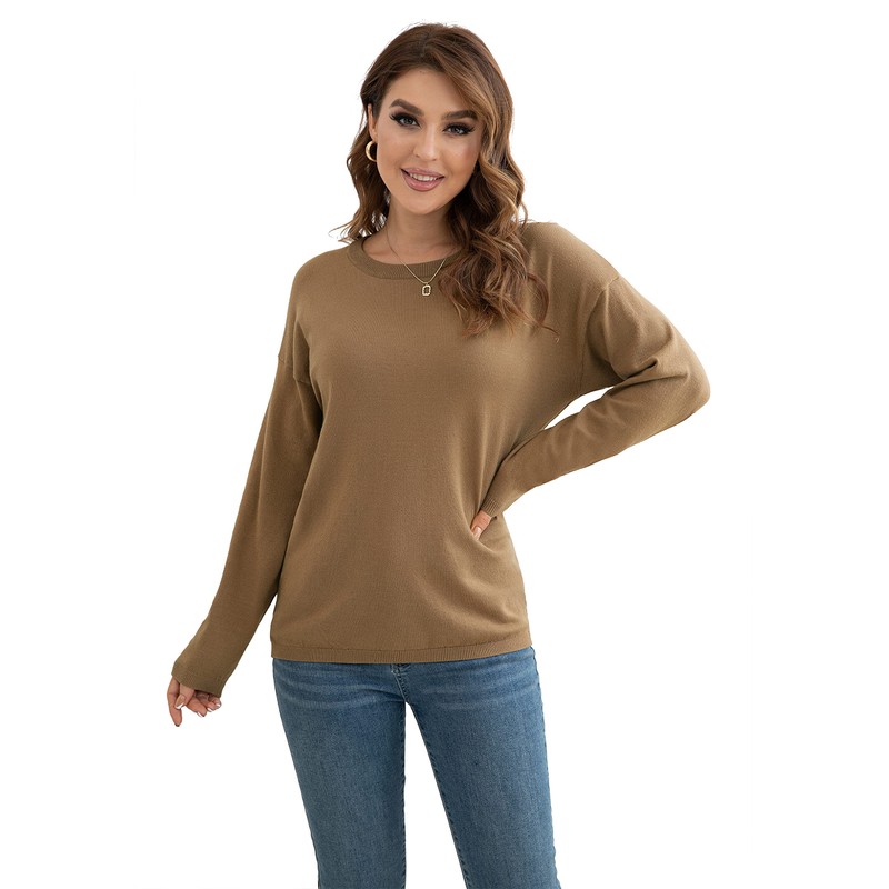 VIISHOW Women's Classic-Fit Soft Touch Long-Sleeve Crewneck Sweater,Khaki,XX-Large