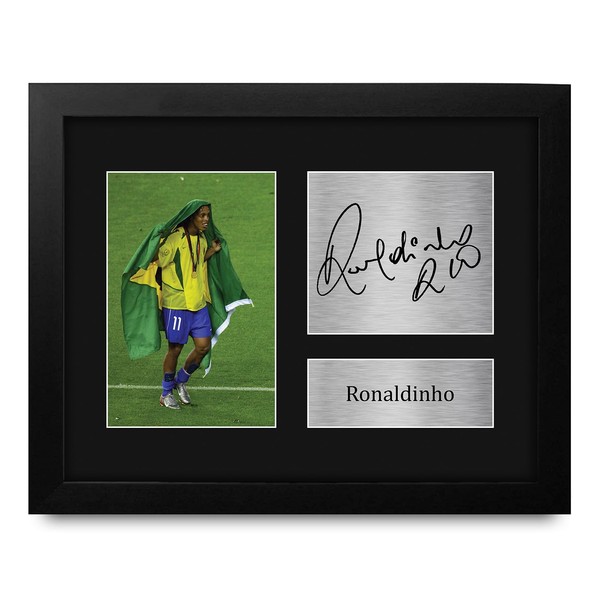 HWC Trading Ronaldinho Framed Gift Signed Printed Autograph Brazil Photo