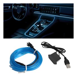 HIPOPY EL Wire Interior Car LED Strip Lights, USB Auto Neon Light Strip with Sewing Edge, 16FT Electroluminescent Car Ambient Lighting Kits with Fuse Protection, Car Decoration Accessories (Blue/16FT)