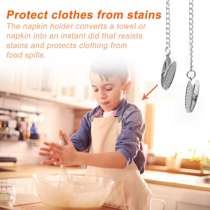 4 Pcs Napkin Chain with Clip Silver, Personal Serviette Chain