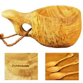 Kuksa Pahkataide Visa Cove / Curly Birch Nordic Finnish Wooden Real Kuksa Manual Box Packaging with Wooden Vintage Spoon