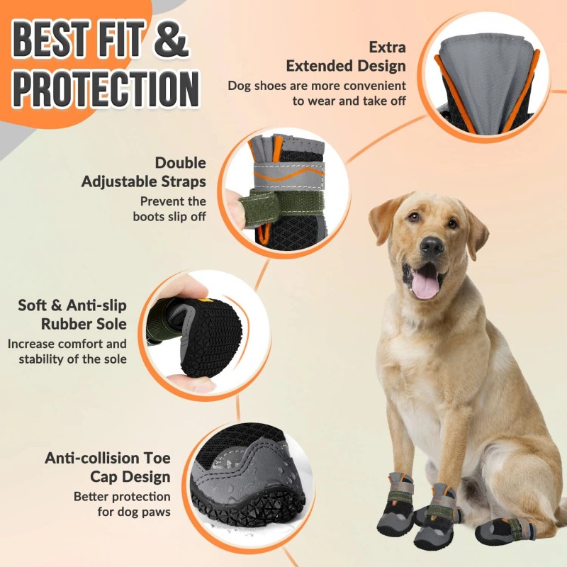 Lukovee Dog Booties, Breathable Dog Shoes for Large Medium Small