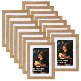 Lyeasw 4x6 Picture Frame Set of 15, Display Pictures 5x7 without Mat or 4x6 with Mat, Natural Wood Color Multi Photo Frames for Wall or Tabletop
