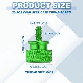 sourcing map 20 Pcs 6#32 Knurled Thumb Screw Computer Case Threaded Hand Tighten Screws Aluminum Alloy for PC Case, Green