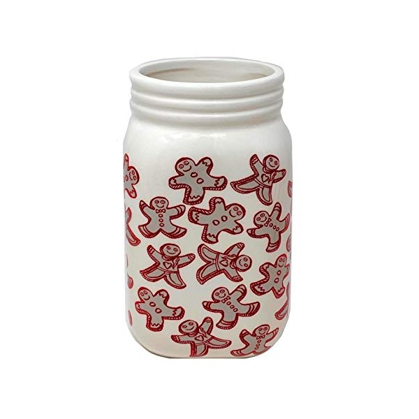 Mason Jar Christmas Holiday Theme Utensil Crock Candy Server Red