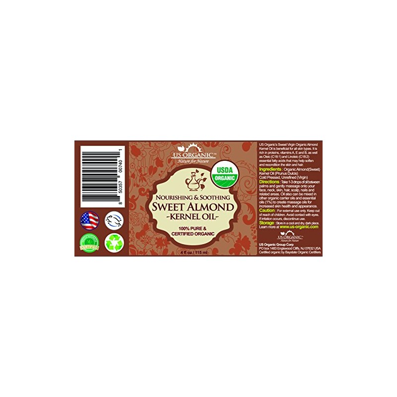 Aceite de Almendra Dulce Orgánico USDA Organic Sweet Almond Oil,