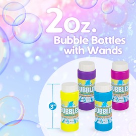 Party Bubbles for Kids - (Bulk Pack of 24) 2-oz Bubble Bottle Solution with Bubble Wands in Assorted Neon Colors for Outdoor Summer Games, Birthdays Party Favors and Goody Bag Stuffers