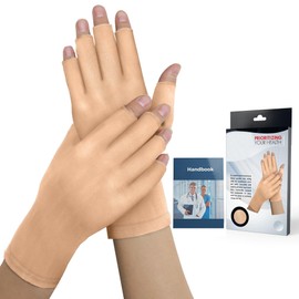 Doctors Designed Osteoarthritis Gloves/Compression Gloves, Warming Gloves for Men and Women - Useful for Arthritis, Raynauds, RSI, Carpal Tunnel [Skin Colour, Open Fingers, L]