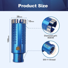 Diamond Core Drill Bit,BRSCHNITT 1-1/2 Inch Laser Welded Diamond Hole Saw with 5/8-11 Thread for Granite Marble Solid Block Stone Reinforced Concrete,Dry or Wet Drilling (38mm)
