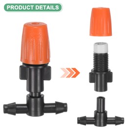 M METERXITY 150-Pack Garden Irrigation Spray Emitters, Three-Way Adjustable 1/4 Inch Barbed Micro Drip Sprinklers for Garden Watering System, Atomizing Nozzle Head Drippers [Orange]