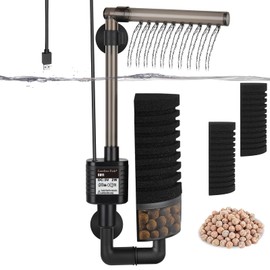 Carefree Fish Aquarium USB Filter Sponge Fish Tank Quiet Bubble Filter with 2 Sponges and 1 Bag of Filtered Ceramic Balls for Salt Water and Fresh Water