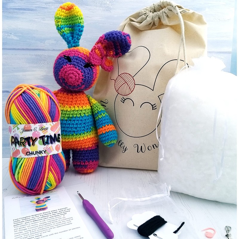 Crochet Kit - Complete Beginner Lollipop the Rainbow Bunny -
