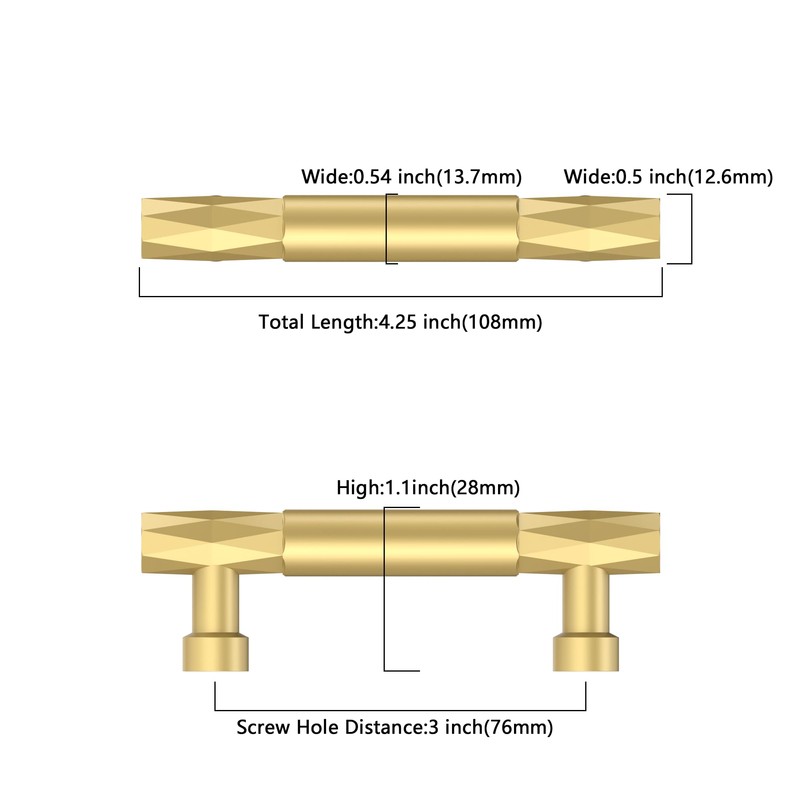 Asidrama 10 Pack 3 Inch(76mm) Brushed Gold Kitchen Cabinet Handles,