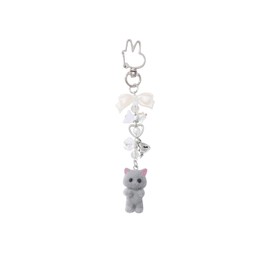 ANZWTLOYY Kawaii Cat Keychain Cute Y2k Cutecore Aesthetic Bow Keychains Bag Backpack Purse Car Charms Keyring (Grey)