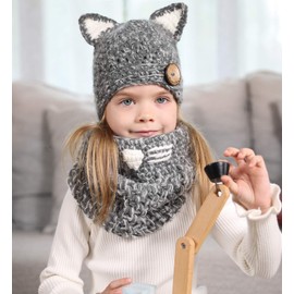 Sumolux Winter Kids Cat Hat Toddler Boys Girls Hat Animal Knitted Coif Hood Scarf Beanies for Autumn Winter