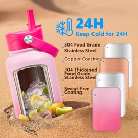 EIPOSAU Insulated Water Bottle with Lid & Boot & Stickers, 32 oz Stainless Steel Sweat Free Bottle Keep Cold 24H, BPA-Free Sports Wide Mouth Water Bottle, PinkRed