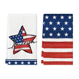 Artoid Mode American Flag Stars Patriotic 4th of July Kitchen Towels Dish Towels, 18x26 Inch Seasonal Summer Decoration Hand Towels Set of 2