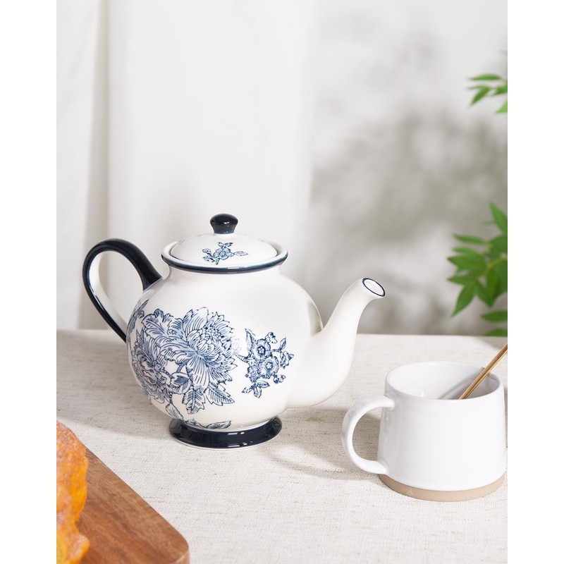 Magclay 45 Ounce Tea Pot with Infuser, Ceramic Blue and