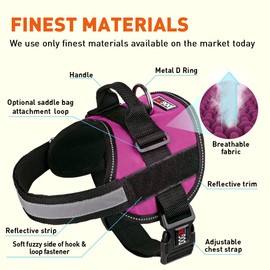 Dog Harness, Reflective No-Pull Adjustable Vest with Handle for Walking, Training, Service Breathable No - Choke Harness for Small, Medium or Large Dogs Room for Patches Girth 15 to 19 in Pink