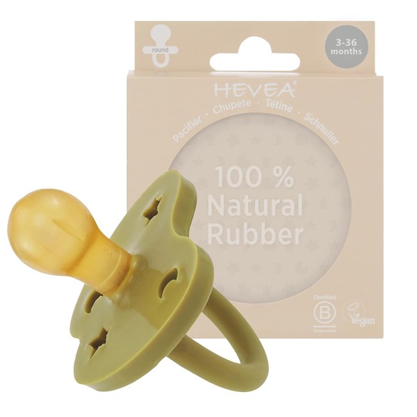 HEVEA Natural Rubber Dummy, Round Shape, 3-36 Months, Hygienic One-Piece