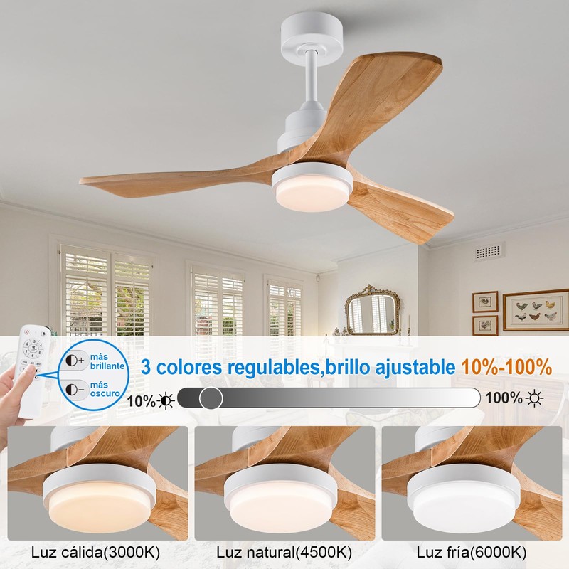 BOJUE 42 Inch White Ceiling Fans with Lights and Remote,Dimmable