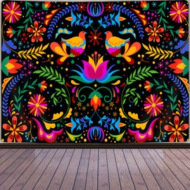 GOAOK Mexico Floral Tapestry, Colorful Mexico Flowers Bird Traditional Aesthetic Hippie Tapestries, Mexican Ornate Ethnic Pastel Plant Tapestry Wall Hanging for Bedroom Living Room 60"x40"