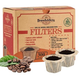 Brew Addicts 300 Paper Coffee Single-Use Filters, Brown, All-Natural & Unbleached for Keurig Brewers and Compatible with K-Cup Pods 1.0 & 2.0 Models, Disposable filters