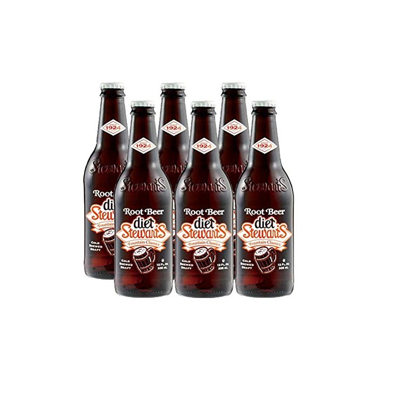 Diet Stewart's Root Bear Soda 12 oz Glass Bottle (6