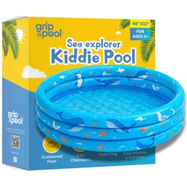 Inflatable Kiddie Pool for Toddlers, 48"X12" Round Plastic Blow Up Kids Swimming Pool, Outdoor Water Play, Ball Pit Toys for Kids Age 2 3 4 5, Summer Essential Baby Splash Pools with Cushioned Floor