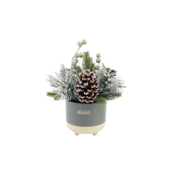 Flora Bunda Xmas Mix in Believe Ceramic Footed Pot Off-White