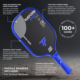TrueForm Sports Pickleball Paddles Set of 2 – T700 Carbon Fiber – USAPA Approved Lightweight Rackets – 16mm Honeycomb Core for Spin, Control & Power – Textured Surface, Balls, Overgrip & Bag