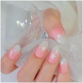 GALSPRO Short Press on Nails - Set of 24 Fake Nails with Designs in 12 Different Sizes for Perfect Fit, Cute False Nails Kit for Women with 0.07oz Nail Glue (TWINKLING STARS ALMOND SHAPE, Short)