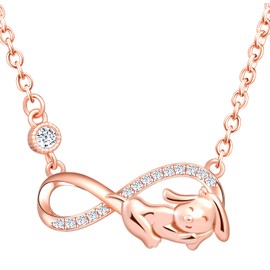 MicLee Necklace pendant for women, 925 sterling silver necklace, Cute puppy and infinity symbol necklace, Inlaid zircon, girl's animal jewelry, adjustable chain length, rose gold