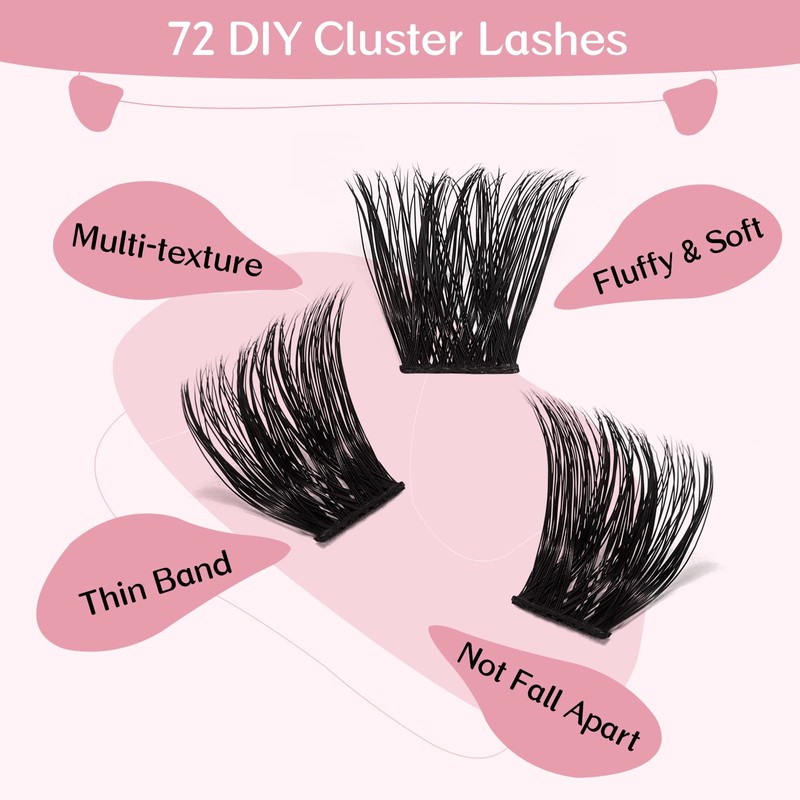 Cluster Eyelashes, Pack of 72 Individual Eyelashes, Eyelash Clusters, DIY
