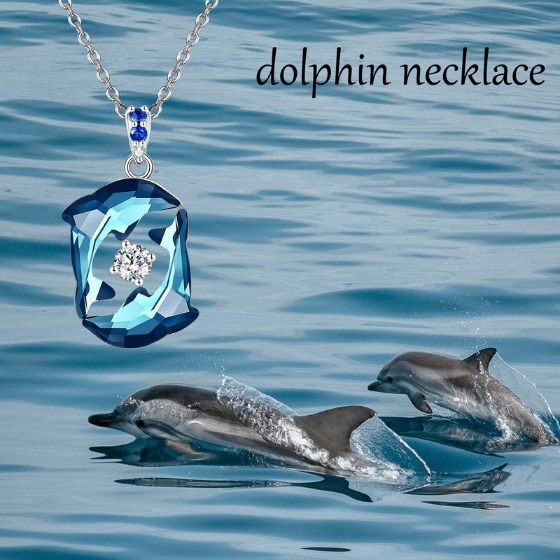 YAFEINI Dolphin Necklace 925 Sterling Silver Dolphin Pendant Necklace with