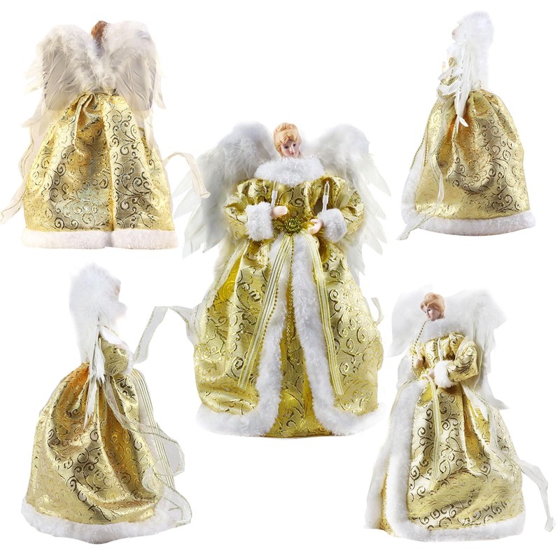 Engel Weihnachtsbaumspitze, Weihnachtsengel Baumkrone Figur Indoor Weihnachtsdekoration mit Federflügeln 32.0