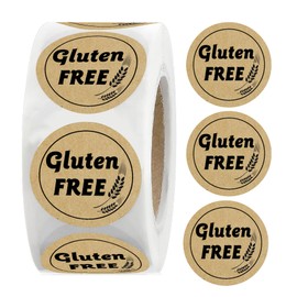 1 inch Gluten Free Brown Kraft Stickers Gluten Food Rotating Label Stickers for Gluten Free Food Retail Package 500pcs