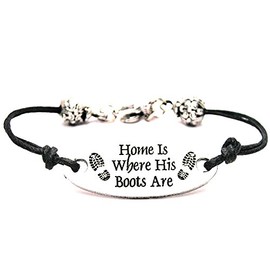 ChubbyChicoCharms Home is Where His Boots are Pewter Plate Black Waxed Cord Bracelet, 2.5"