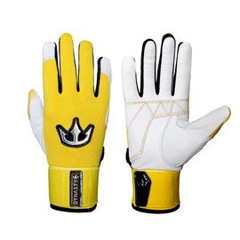 DYNASTY BASEBALL Bomb Squad Batting Gloves - Premium Goat Skin Leather, Full Wrist Support, Youth & Adult Sizes (Yellow/Black, XX-Large)