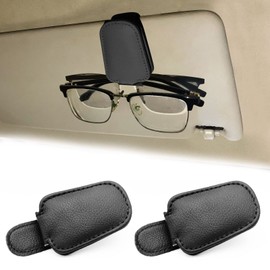JYMAOYI 2 Pack Leather Car Visor Sunglass Holder, Magnetic Leather Glasses Eyeglass Hanger Clip for Car, Sunglass Clip Glasses Holder for Car Visor（Black）