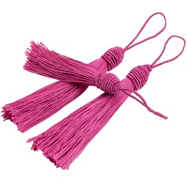 VAPKER Bookmark Tassels, 20 Pieces 15cm Dark Pink Tassels with Pineapple Head Sewing Tassels Silky Floss Mini Craft Tassels with Cord Loop for Keychain