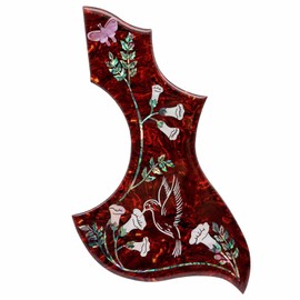 Acoustic Guitar Hummingbird Pickguard Inlaid Abalone and mother of pearl inlay Flower - 2mm Thickness substantial self-adhensive pickguard (Red Tortoise)